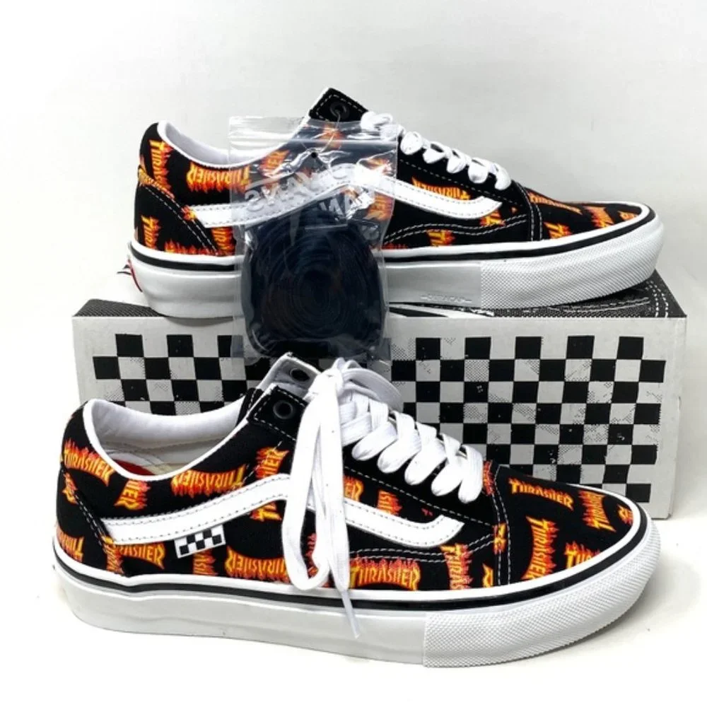 VANS x Thrasher Old Skool Skate Low Top Black Canvas Men’s Sneakers VN0005W0BML - Picture 4 of 10